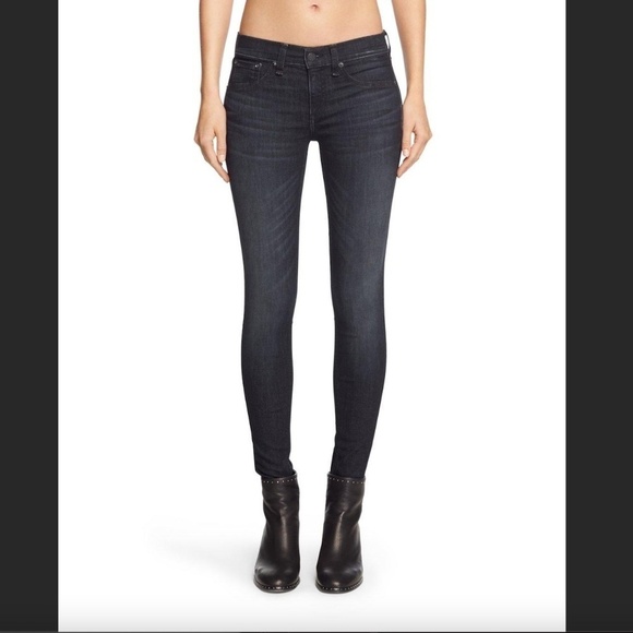 RAG & BONE Mid-Rise Skinny Black Rae Dark Wash Cotton Blend Jeans Size 25 - Picture 1 of 11
